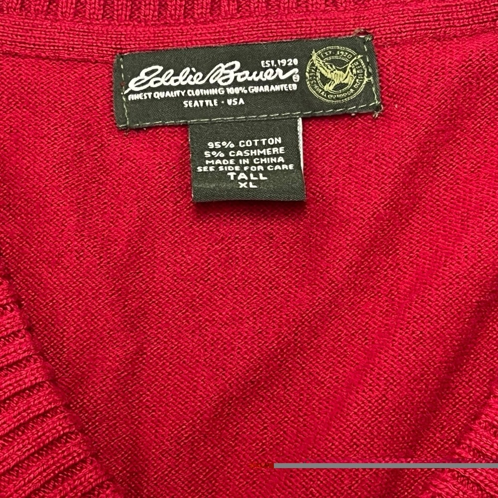 Eddie Bauer Cashmere Sweater Y2K VTG Men’s‎ XL Tall VNeck Red Knit Cotton - Picture 3 of 5